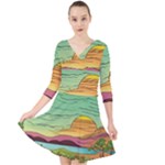 Painting Colors Box Green Quarter Sleeve Front Wrap Dress