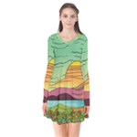 Painting Colors Box Green Long Sleeve V-neck Flare Dress