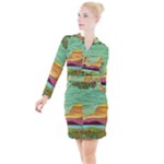 Painting Colors Box Green Button Long Sleeve Dress
