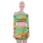 Painting Colors Box Green Off Shoulder Top with Mini Skirt Set