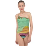 Painting Colors Box Green Classic One Shoulder Swimsuit