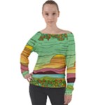 Painting Colors Box Green Off Shoulder Long Sleeve Velour Top