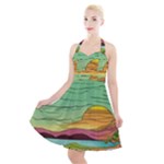 Painting Colors Box Green Halter Party Swing Dress 