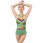 Painting Colors Box Green Cross Front Low Back Swimsuit