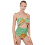 Painting Colors Box Green Scallop Top Cut Out Swimsuit