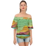 Painting Colors Box Green Off Shoulder Short Sleeve Top