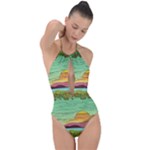 Painting Colors Box Green Plunge Cut Halter Swimsuit