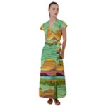 Painting Colors Box Green Flutter Sleeve Maxi Dress