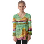 Painting Colors Box Green Kids  V Neck Casual Top