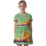 Painting Colors Box Green Kids  Short Sleeve Pinafore Style Dress
