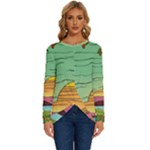 Painting Colors Box Green Long Sleeve Crew Neck Pullover Top