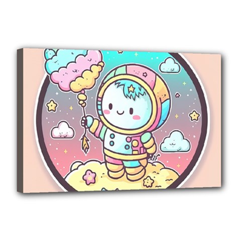 Boy Astronaut Cotton Candy Childhood Fantasy Tale Literature Planet Universe Kawaii Nature Cute Clou Canvas 18  x 12  (Stretched) from ZippyPress