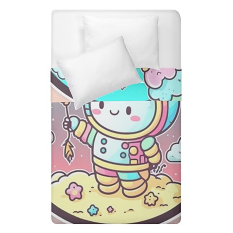 Boy Astronaut Cotton Candy Childhood Fantasy Tale Literature Planet Universe Kawaii Nature Cute Clou Duvet Cover Double Side (Single Size) from ZippyPress