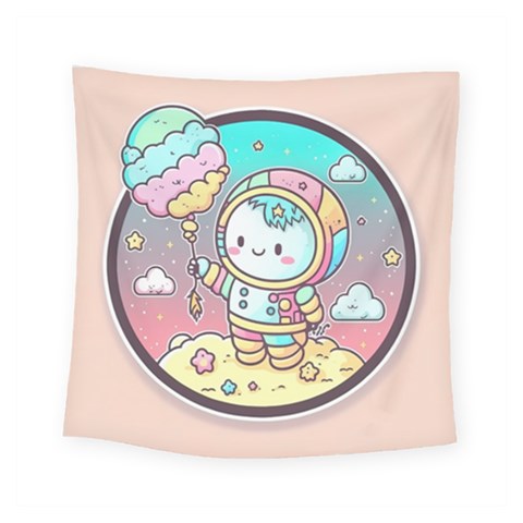 Boy Astronaut Cotton Candy Childhood Fantasy Tale Literature Planet Universe Kawaii Nature Cute Clou Square Tapestry (Small) from ZippyPress