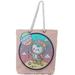 Boy Astronaut Cotton Candy Childhood Fantasy Tale Literature Planet Universe Kawaii Nature Cute Clou Full Print Rope Handle Tote (Large)