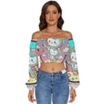 Boy Astronaut Cotton Candy Childhood Fantasy Tale Literature Planet Universe Kawaii Nature Cute Clou Long Sleeve Crinkled Weave Crop Top