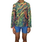 Outdoors Night Setting Scene Forest Woods Light Moonlight Nature Wilderness Leaves Branches Abstract Kids  Long Sleeve Swimwear