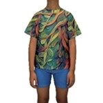Outdoors Night Setting Scene Forest Woods Light Moonlight Nature Wilderness Leaves Branches Abstract Kids  Short Sleeve Swimwear