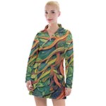 Outdoors Night Setting Scene Forest Woods Light Moonlight Nature Wilderness Leaves Branches Abstract Women s Long Sleeve Casual Dress