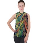 Outdoors Night Setting Scene Forest Woods Light Moonlight Nature Wilderness Leaves Branches Abstract Mock Neck Chiffon Sleeveless Top