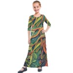 Outdoors Night Setting Scene Forest Woods Light Moonlight Nature Wilderness Leaves Branches Abstract Kids  Quarter Sleeve Maxi Dress