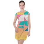 Abstract Geometric Bauhaus Polka Dots Retro Memphis Art Drawstring Hooded Dress