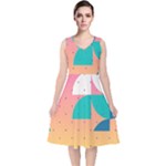 Abstract Geometric Bauhaus Polka Dots Retro Memphis Art V-Neck Midi Sleeveless Dress 