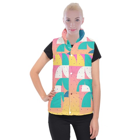 Abstract Geometric Bauhaus Polka Dots Retro Memphis Art Women s Button Up Vest from ZippyPress