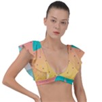 Abstract Geometric Bauhaus Polka Dots Retro Memphis Art Plunge Frill Sleeve Bikini Top
