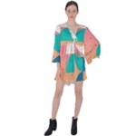 Abstract Geometric Bauhaus Polka Dots Retro Memphis Art V-Neck Flare Sleeve Mini Dress