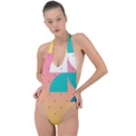 Abstract Geometric Bauhaus Polka Dots Retro Memphis Art Backless Halter One Piece Swimsuit
