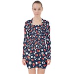 Flowers Pattern Floral Antique Floral Nature Flower Graphic V-neck Bodycon Long Sleeve Dress