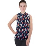 Flowers Pattern Floral Antique Floral Nature Flower Graphic Mock Neck Chiffon Sleeveless Top