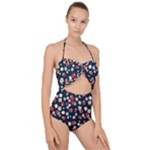 Flowers Pattern Floral Antique Floral Nature Flower Graphic Scallop Top Cut Out Swimsuit