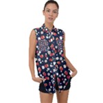 Flowers Pattern Floral Antique Floral Nature Flower Graphic Sleeveless Chiffon Button Shirt