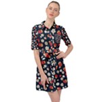 Flowers Pattern Floral Antique Floral Nature Flower Graphic Belted Shirt Dress