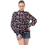 Flowers Pattern Floral Antique Floral Nature Flower Graphic High Neck Long Sleeve Chiffon Top
