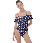 Flowers Pattern Floral Antique Floral Nature Flower Graphic Frill Detail One Piece Swimsuit