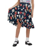 Flowers Pattern Floral Antique Floral Nature Flower Graphic Kids  Ruffle Flared Wrap Midi Skirt