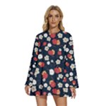 Flowers Pattern Floral Antique Floral Nature Flower Graphic Round Neck Long Sleeve Bohemian Style Chiffon Mini Dress