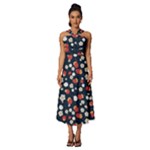 Flowers Pattern Floral Antique Floral Nature Flower Graphic Sleeveless Cross Front Cocktail Midi Chiffon Dress