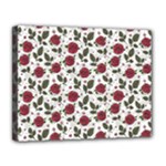 Roses Flowers Leaves Pattern Scrapbook Paper Floral Background Canvas 14  x 11  (Stretched)