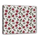 Roses Flowers Leaves Pattern Scrapbook Paper Floral Background Canvas 20  x 16  (Stretched)