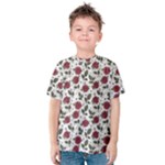 Roses Flowers Leaves Pattern Scrapbook Paper Floral Background Kids  Cotton T-Shirt