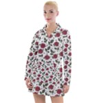 Roses Flowers Leaves Pattern Scrapbook Paper Floral Background Women s Long Sleeve Casual Dress
