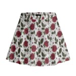 Roses Flowers Leaves Pattern Scrapbook Paper Floral Background Mini Flare Skirt