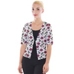 Roses Flowers Leaves Pattern Scrapbook Paper Floral Background Cropped Button Cardigan