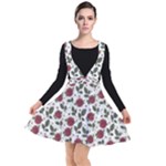 Roses Flowers Leaves Pattern Scrapbook Paper Floral Background Plunge Pinafore Dress