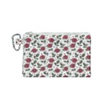 Roses Flowers Leaves Pattern Scrapbook Paper Floral Background Canvas Cosmetic Bag (Small)