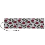 Roses Flowers Leaves Pattern Scrapbook Paper Floral Background Roll Up Canvas Pencil Holder (L)
